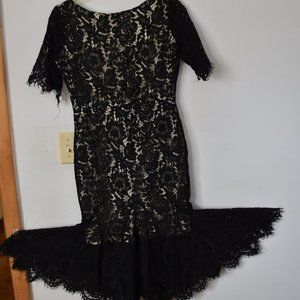 Women Maxvigor Dress Medium Black Lace Nude Lining High Neck Flare lace bottom